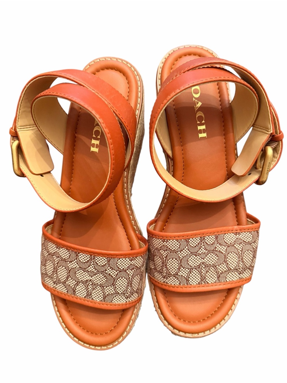 COACH Women's  Signature Canvas Wedge Sandals